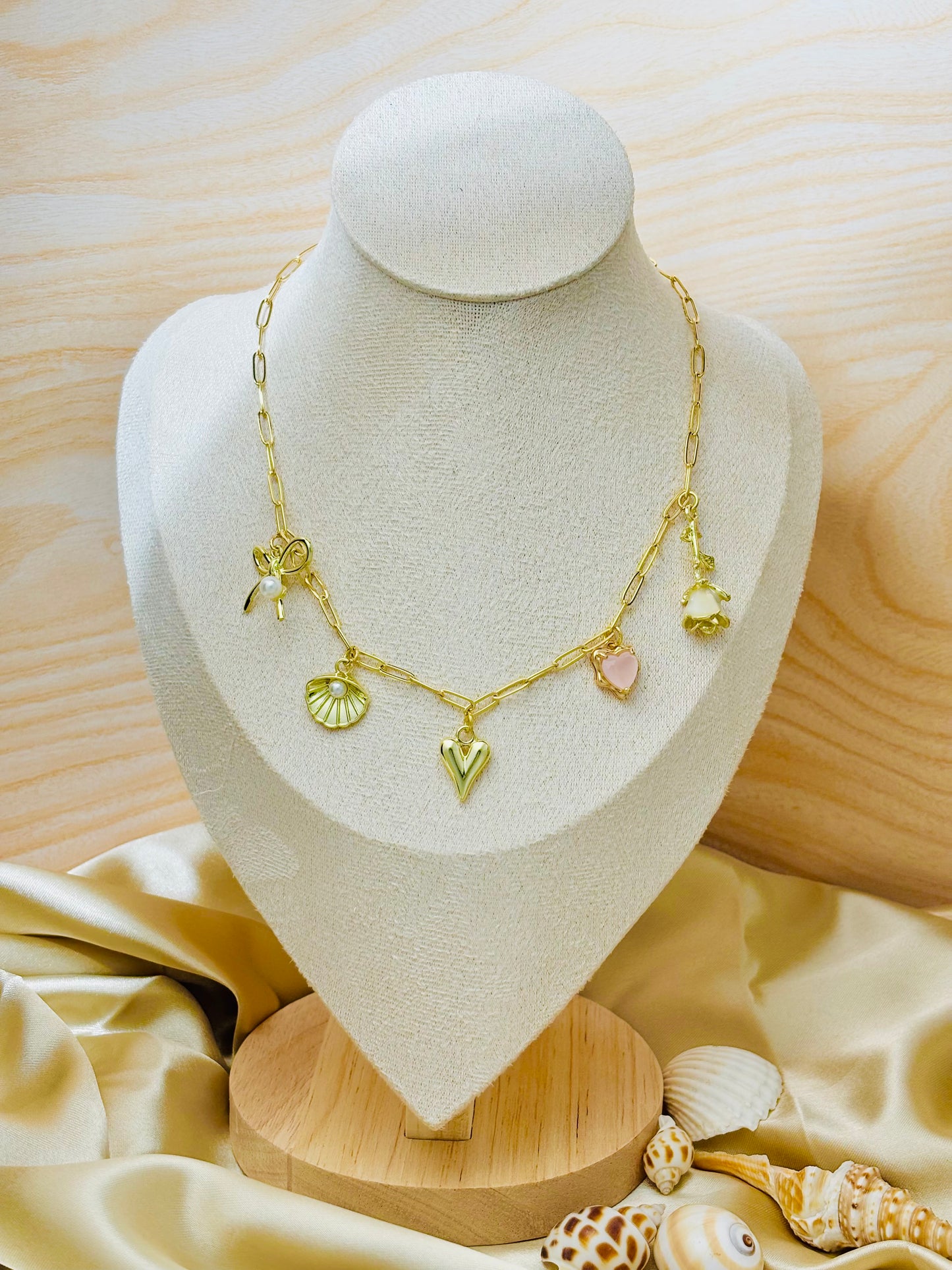 Blush and Bow Charm Necklace