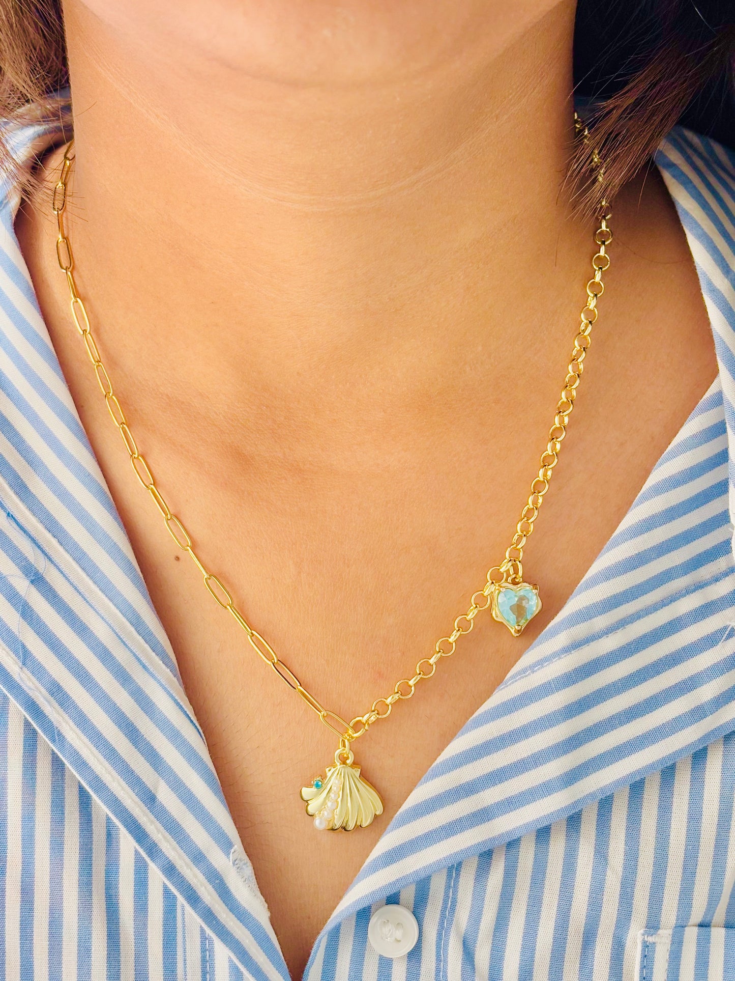 Pearl Blue Charm Necklace